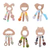 Baby Teether Toys Natural Wooden Silicone Teething Beads Newborn Teeth Practice Food Grade Soother Infant Feeding Cartoon Animals Kids Chew Toy