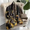 Foulards Foulards Luxe Satin Imprimer Bandannas Quatre Saisons Soie Mode Longue 180x90cm Serviette De Plage 2023 Europe Et Amérique Châles Fashio Dhlec