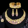 Ensembles de bijoux de mariage ThreeGraces 4 pièces de luxe rose violet zircon cubique nigérian Dubaï collier de fête de mariée ensemble pour les femmes mariée T719 231012