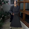 Casual Dresses Gagarich Long Over Knee Tassel Woolen Dress Autumn Winter Women Round Neck Korean Slouchy Loose Knit Skirt Straight Bottom