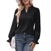 Camicette da donna Camicia da donna Elegante ufficio Tinta unita Manica lunga Donna Top Moda Colletto rialzato con volant Monopetto Causale Semplice 11