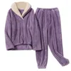 Indumenti da notte da donna Pigiama in pile da donna Set Flanella Fuzzy 2 pezzi Caldo pullover Top Pantaloni Solido Inverno Morbido Homewear Completo Pijama