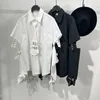 남성용 캐주얼 셔츠 일본 산업 펑크 리벳 금속 스트랩 긴팔 셔츠 기능성 틈새 인과 감동적인 재킷 남성 탑 남성 옷