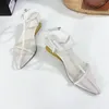 Women Shoes Sandals Simple Transparent Shaped Heel Ankle Wrap Casual Cross tied Solid Concise Sexy Niche Strap