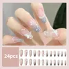 Faux ongles 24pcs appuyez sur long avec des dessins strass roses faux cercueil artificiel pour les femmes bâton