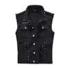 Men's Vests Denim Vest Men Punk Rock Rivet Cowboy Black Jeans Waistcoat Fashion Motorcycle Style Sleeveless Jacket M6XL 231011