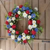 Flores decorativas 15,75 polegadas grinalda patriótica americana para porta da frente quatro de julho flor artificial inverno ao ar livre