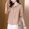 Women's Blouses Fashion Female Elegant Soft Thin Khaki Turn Down Collar Casual Shirt Office Ladies Blouse Spring For Women B226