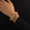 Braccialetti a maglie Bracciale con ciondoli a catena in alluminio verniciato colorato bohémien per le donne Bracciale trasversale alla moda alla moda