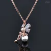 Pendentif Colliers LEEKER tendance cubique zircone perles ange fille chaînes avec pendentifs couleur or Rose collier pour femmes bijoux LK3