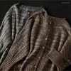 Kvinnors stickor Johnature Kvinnor Vintage randiga tröjor Cardigan O-Neck Bat Sleeve Loose Autumn Coats 2023 Bomull Sticked