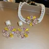 Bruiloft Sieraden Sets Fyuan Koreaanse Stijl Parelsnoer Oorbellen Voor Vrouwen Zoete Zonnebloem Kristal Bruiloften Banket 231012