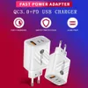 Dual Pd USB C Wall Charger 3A Typ C QC3.0 Snabbladdningsladdare Power Adaptrar US EU UK Pluggar för LG Samsung S20 S22 Utral Nokia Xiaomi