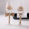 Party Favor 2pcs/set Jute Burlap Wedding Glass Champagne ToastingFlutes With Bowknot And Crystal For Rustic Decoration