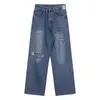 Jeans pour femmes rétro trous bleu femmes mode slouchy taille haute pantalon en denim droit grande taille Y2k Baggy pantalon à jambes larges