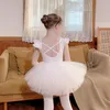 Flickaklänningar Barndanskläder sätter våren Baby Flying Sleeve Practice Clothes Mesh kjoldräkt 2023 Sommaren Teen Ballet Wear