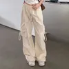 Frauenhose Deeptown Y2K Streetwear Beige Frachtstrecke Frauen Kpop Baggy Wide Leg Fallschirmhose Koreanische Mode 90er Vintage Harajuku