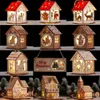 Fournitures de jouets de Noël DIY en bois naturel avec des lumières chaudes Ornements de Noël Lampe de château rougeoyante en bois Cadeaux du Nouvel An Jouets pour enfants R231012