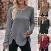 Kvinnors blusar Casual Women Top Autumn Winter Stylish Rands Texture Button Decor Långärmad Pullover Mjuk oregelbunden hem