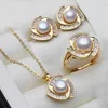 Bröllopsmycken uppsättningar 2023 Real Pearl Necklace and Earring Set for Women 18k Gold Plated Birthday Mother Gift White 231011