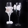 Party Favor Est 1 Par/Lot White and Black Flower Rustic Wedding Champagne rostat glasögon Vin kopp