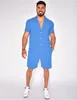 Herren-Trainingsanzüge, die Hawaiianisches Sommer-Revers-Baumwoll-Leinen-Fest-Kurzarm-Shorts-Set verkaufen