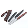Mini couteau pliant Portable manche en bois, petit couteau de poche avec gaine en cuir, couteaux à lame en acier de survie pour Camping en plein air