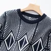 Kvinnors tröjor Kvinnor Geometriska mönster Woolen Jacquard tröja 2023 Autumn Winter Vintage Loose Thick Casual Knit Pullover Unisex Knitwear