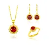 Pingente colares moda banhado puro 24k jóias de ouro três peças conjunto colar brincos anel permanente vermelho 18k cor para mulheres 231011