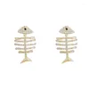 Stud Earrings S925 Silver Needle Personality Zircon Fish Bone Pendant Korean Female Retro Design