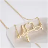 Pendant Necklaces Stainless Steel Stethoscope Ecg Heart Necklace Sier Gold Heartbeat Pendant Necklaces Women Fashion Jewelry Will And Dha47