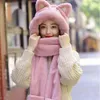 Scarves Harajuku Korean Japanese Cute Girl Gloves Cat Bear Ear Scarf Hat OnePiece Cap Winter Warm Plush Shield Birthday Gift 231012