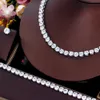Ensembles de bijoux de mariage CWWZircons luxe clair rond en forme de zircone cubique femmes collier ras du cou boucles d'oreilles et bracelet pour femmes T062 231012