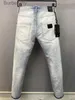 Jeans pour hommes mode Slim Moto Biker haute rue Denim tissu pantalon à la mode décontracté trou peinture en aérosol Jeans 9876 # L231011