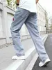 Мужские джинсы Джинсы с принтом граффити Мужские брюки с градиентом в стиле хип-хоп Шаровары с героями мультфильмов Свободные повседневные брюки с ремешками на щиколотке Джинсы-карго для мужчинL231011