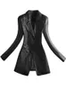 Damen-Blazer aus Lederimitat Lautaro Frühling, elegant, schwarz, leicht, weich, langärmelig, schmale Passform, luxuriöse Damen-Blazer und Jacken, modisch, 231011