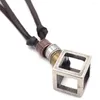 Pendentif Colliers En Cuir Véritable Hommes Pendentifs Punk Vintage Réglable Marron Corde Chaîne Mâle Bijoux Hommes Bijoux En Gros