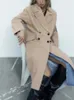 Women's Wool Blend's Fall Winter Fashion Lapel Loose Midlength Pocket Woolen Coat Double Breasted LongSleeved Warm Woman Chic Overcoat 231011