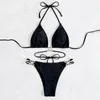 Damen-Bademode ohne Bügel, schwarz, schnell trocknend, Bikini-Set zum Schwimmen