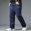 Мужские джинсы Мужские черные джинсы большого размера 10XL Свободные брюки с завышенной талией Мужские свободные джинсовые брюки больших размеров Синие джинсовые брюкиL231011