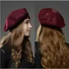 Береты, новые женские береты, шляпа, модные однотонные шерстяные вязаные береты со стразами, женская шапочка, берет, черная винно-красная шапка, женскаяL2310.12