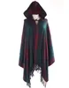 Sjalar Autumn Winter National Hat Cloak Shawl Imitation Cashmere Tourist Scarf Women Poncho Capes Navy Lattice 231012