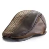 Berets PU Leather Beret Hats Men Autumn Winter Faux Leather Herringbone Visor Middle-aged Men's Warm Flat Peaked Cap Adjustable 231012