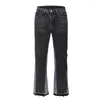 Jeans voor heren Vintage patchwork flare stedelijke heren streetwear denim broek met wijde pijpen hiphop zwart colorblock slim fit voor
