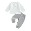 Ensembles de vêtements 2 pièces printemps automne bébé garçon vêtements ensemble couleur unie à manches longues T-shirt pantalon coton lin tenue en bas âge