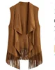 Women's Vests Women Faux Suede Lapel Fringe Vest Coat Top