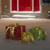 Decorazioni natalizie Northlight Set di 3 scatole regalo illuminate a LED con glitter rosso verde e oro Decorazioni per esterni 231011