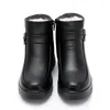 Botas moda inverno mulheres tornozelo de couro feminino grosso pelúcia quente neve mãe impermeável antiderrapante botas botas de mujer