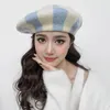 Berets Wool Women Hat Winter حجم كبير حلوى مخطط لوندي عارضة الوالدين أزياء الطفل تصميم سيدة Girls Boina Cap