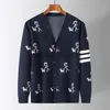 Men's Sweaters Mens Cardigan Luxury TB Fashion Brand Matchstick Jacquard Thom 4 Bar Funmix Sweaters Male V-Neck Striped Street Wear Cardigan J231012